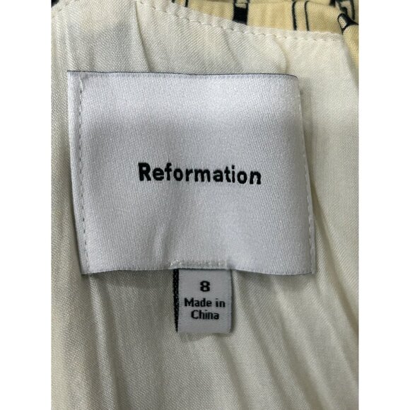 Reformation Yellow Black Striped Button Down Sundress Spaghetti Straps Sz 8 - Picture 5 of 9